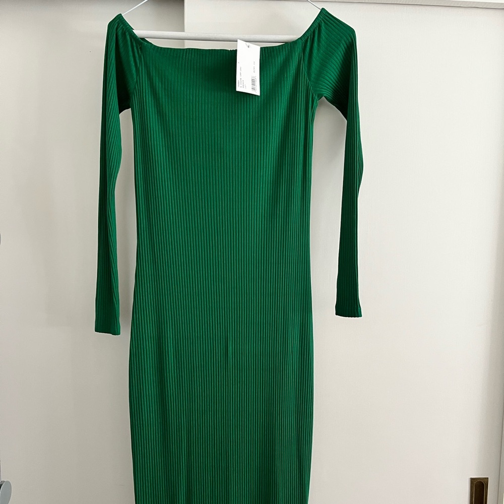 Enza Costa Vibrant Green Long Sleeve Off the Shoulder Dress